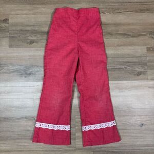 Vintage Kids 5Y Lace Trim Flare Pants Red Frilly Cottagecore Girlie Cutest
